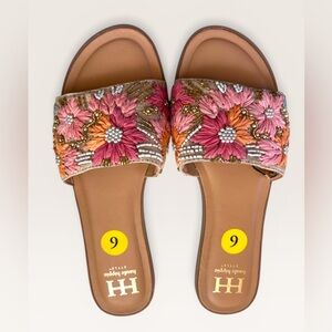 Haute Hippie Embroidered Pink Floral Slide Sandals
